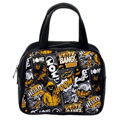 Boom Bang Art Crazy Drawing Graffiti Hello Retro Sayings Yellow Classic Handbag (one Side) by Bedest