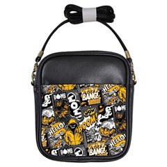 Boom Bang Art Crazy Drawing Graffiti Hello Retro Sayings Yellow Girls Sling Bag by Bedest