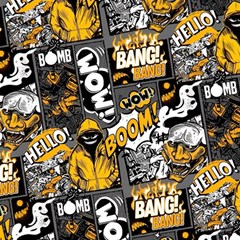 Boom Bang Art Crazy Drawing Graffiti Hello Retro Sayings Yellow Play Mat (square) by Bedest