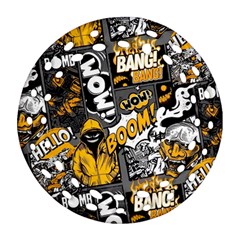 Boom Bang Art Crazy Drawing Graffiti Hello Retro Sayings Yellow Round Filigree Ornament (two Sides) by Bedest