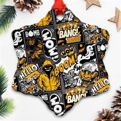 Boom Bang Art Crazy Drawing Graffiti Hello Retro Sayings Yellow Snowflake Ornament (two Sides) by Bedest