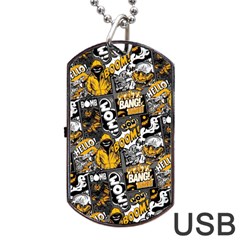 Boom Bang Art Crazy Drawing Graffiti Hello Retro Sayings Yellow Dog Tag Usb Flash (two Sides) by Bedest