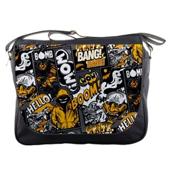 Boom Bang Art Crazy Drawing Graffiti Hello Retro Sayings Yellow Messenger Bag by Bedest