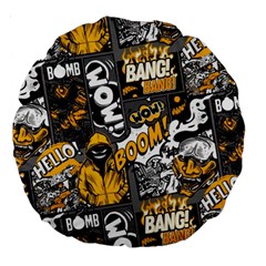 Boom Bang Art Crazy Drawing Graffiti Hello Retro Sayings Yellow Large 18  Premium Round Cushions by Bedest