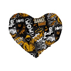 Boom Bang Art Crazy Drawing Graffiti Hello Retro Sayings Yellow Standard 16  Premium Heart Shape Cushions by Bedest