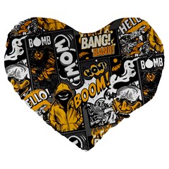 Boom Bang Art Crazy Drawing Graffiti Hello Retro Sayings Yellow Large 19  Premium Heart Shape Cushions by Bedest