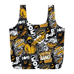 Boom Bang Art Crazy Drawing Graffiti Hello Retro Sayings Yellow Full Print Recycle Bag (l) by Bedest