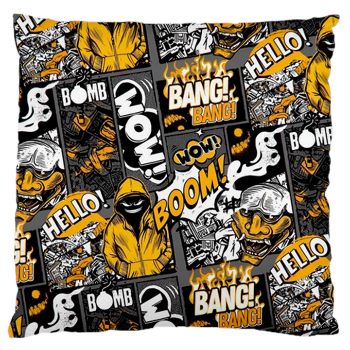 Boom Bang Art Crazy Drawing Graffiti Hello Retro Sayings Yellow Large Premium Plush Fleece Cushion Case (One Side)