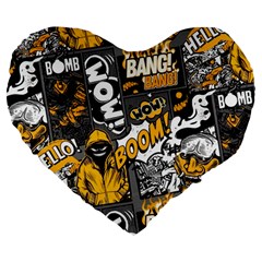 Boom Bang Art Crazy Drawing Graffiti Hello Retro Sayings Yellow Large 19  Premium Flano Heart Shape Cushions by Bedest