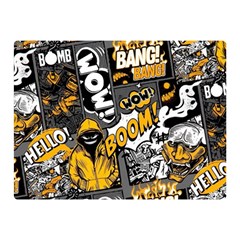 Boom Bang Art Crazy Drawing Graffiti Hello Retro Sayings Yellow Two Sides Premium Plush Fleece Blanket (mini) by Bedest