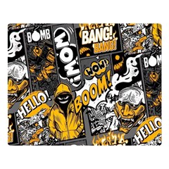 Boom Bang Art Crazy Drawing Graffiti Hello Retro Sayings Yellow Two Sides Premium Plush Fleece Blanket (large) by Bedest