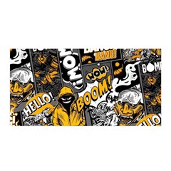 Boom Bang Art Crazy Drawing Graffiti Hello Retro Sayings Yellow Satin Wrap 35  X 70  by Bedest