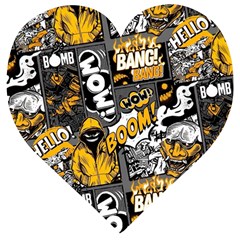 Boom Bang Art Crazy Drawing Graffiti Hello Retro Sayings Yellow Wooden Puzzle Heart by Bedest