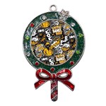 Boom Bang Art Crazy Drawing Graffiti Hello Retro Sayings Yellow Metal X Mas Lollipop with Crystal Ornament Front