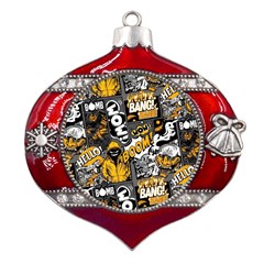 Boom Bang Art Crazy Drawing Graffiti Hello Retro Sayings Yellow Metal Snowflake And Bell Red Ornament by Bedest