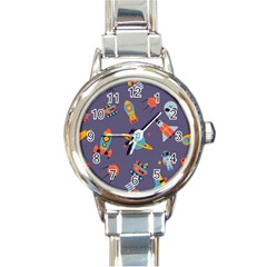 Space Seamless Patterns Round Italian Charm Watch