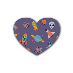 Space Seamless Patterns Rubber Heart Coaster (4 Pack)