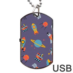 Space Seamless Patterns Dog Tag Usb Flash (two Sides) by Hannah976