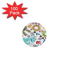 Seamless Pattern Vector With Funny Robots Cartoon 1  Mini Buttons (100 Pack)  by Hannah976