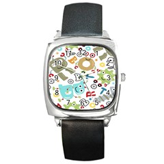 Seamless Pattern Vector With Funny Robots Cartoon Square Metal Watch by Hannah976