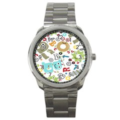 Seamless Pattern Vector With Funny Robots Cartoon Sport Metal Watch by Hannah976