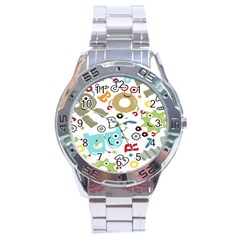 Seamless Pattern Vector With Funny Robots Cartoon Stainless Steel Analogue Watch by Hannah976