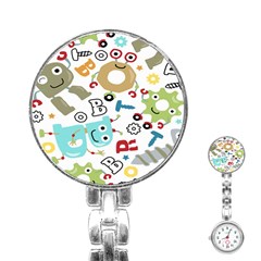 Seamless Pattern Vector With Funny Robots Cartoon Stainless Steel Nurses Watch by Hannah976