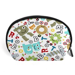 Seamless Pattern Vector With Funny Robots Cartoon Accessory Pouch (large) by Hannah976