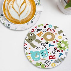 Seamless Pattern Vector With Funny Robots Cartoon Uv Print Round Tile Coaster by Hannah976