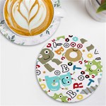 Seamless Pattern Vector With Funny Robots Cartoon UV Print Round Tile Coaster Front