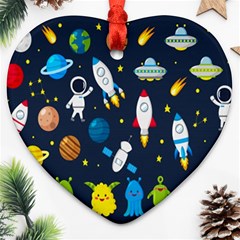 Big Set Cute Astronauts Space Planets Stars Aliens Rockets Ufo Constellations Satellite Moon Rover V Ornament (heart) by Hannah976