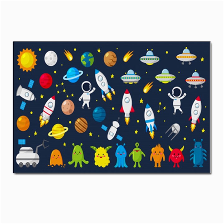 Big Set Cute Astronauts Space Planets Stars Aliens Rockets Ufo Constellations Satellite Moon Rover V Postcard 4 x 6  (Pkg of 10)