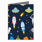 Big Set Cute Astronauts Space Planets Stars Aliens Rockets Ufo Constellations Satellite Moon Rover V Greeting Card Left