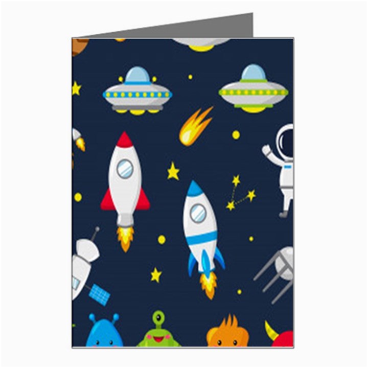 Big Set Cute Astronauts Space Planets Stars Aliens Rockets Ufo Constellations Satellite Moon Rover V Greeting Card