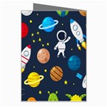 Big Set Cute Astronauts Space Planets Stars Aliens Rockets Ufo Constellations Satellite Moon Rover V Greeting Card Right