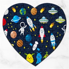 Big Set Cute Astronauts Space Planets Stars Aliens Rockets Ufo Constellations Satellite Moon Rover V Jigsaw Puzzle (heart) by Hannah976