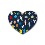 Big Set Cute Astronauts Space Planets Stars Aliens Rockets Ufo Constellations Satellite Moon Rover V Rubber Heart Coaster (4 pack) Front