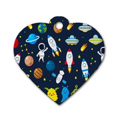 Big Set Cute Astronauts Space Planets Stars Aliens Rockets Ufo Constellations Satellite Moon Rover V Dog Tag Heart (two Sides) by Hannah976