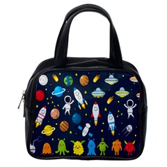 Big Set Cute Astronauts Space Planets Stars Aliens Rockets Ufo Constellations Satellite Moon Rover V Classic Handbag (one Side) by Hannah976