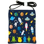 Big Set Cute Astronauts Space Planets Stars Aliens Rockets Ufo Constellations Satellite Moon Rover V Shoulder Sling Bag Front