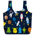 Big Set Cute Astronauts Space Planets Stars Aliens Rockets Ufo Constellations Satellite Moon Rover V Full Print Recycle Bag (XL) Front