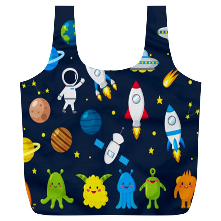 Big Set Cute Astronauts Space Planets Stars Aliens Rockets Ufo Constellations Satellite Moon Rover V Full Print Recycle Bag (XL)