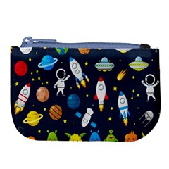 Big Set Cute Astronauts Space Planets Stars Aliens Rockets Ufo Constellations Satellite Moon Rover V Large Coin Purse by Hannah976