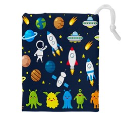 Big Set Cute Astronauts Space Planets Stars Aliens Rockets Ufo Constellations Satellite Moon Rover V Drawstring Pouch (4xl) by Hannah976