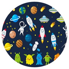 Big Set Cute Astronauts Space Planets Stars Aliens Rockets Ufo Constellations Satellite Moon Rover V Round Trivet by Hannah976