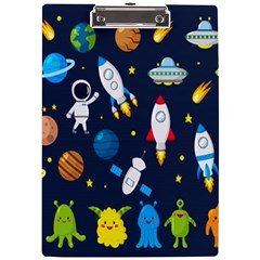 Big Set Cute Astronauts Space Planets Stars Aliens Rockets Ufo Constellations Satellite Moon Rover V A4 Acrylic Clipboard by Hannah976