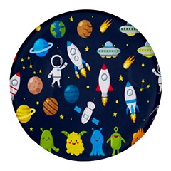 Big Set Cute Astronauts Space Planets Stars Aliens Rockets Ufo Constellations Satellite Moon Rover V Round Glass Fridge Magnet (4 Pack) by Hannah976