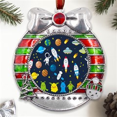 Big Set Cute Astronauts Space Planets Stars Aliens Rockets Ufo Constellations Satellite Moon Rover V Metal X mas Ribbon With Red Crystal Round Ornament by Hannah976