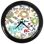 Seamless Pattern Vector With Funny Robots Cartoon Wall Clock (Black) Front