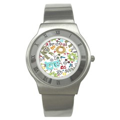 Seamless Pattern Vector With Funny Robots Cartoon Stainless Steel Watch by Hannah976